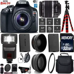 Canon EOS Rebel T6 DSLR Camera with 18-55mm IS II Lens + Flash + Camera Case + UV FLD CPL Filter Kit + Wide Angle & Telephoto Lens + Tripod + Card Reader + Bundle (Intl Model)