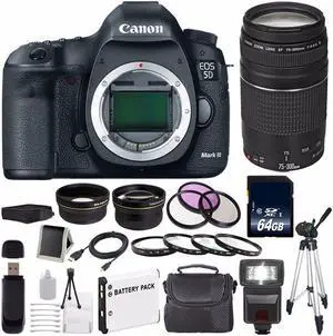 Canon EOD 5D III Digital Camera International Model + Canon EF 75-300 III + 58mm Wide Angle Lens Bundle