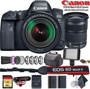 Canon EOS 6D Mark II DSLR Camera with 24-105mm f/3.5-5.6 Lens (Intl Model) (1897C021) W/ Bag, Extra Battery, LED Light, Mic, Filters and More - Advanced Bundle