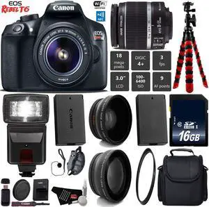 Canon EOS Rebel T6 DSLR Camera with 18-55mm IS II Lens + Flash + UV FLD CPL Filter Kit + Wide Angle & Telephoto Lens + Camera Case + Tripod + Card Reader + Bundle (Intl Model)