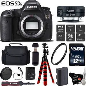 Canon EOS 5DS DSLR Camera With 24mm f/2.8 STM Lens + Wireless Remote + UV Protection Filter + Case + 32GB Memory Card + Tripod + Card Reader Bundle - Intl Model