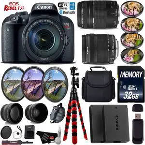 Canon EOS Rebel T7i DSLR Camera & 18-135mm IS STM Lens & 75-300mm III Lens + Case + UV FLD CPL Filter Kit + 4 PC Macro Kit + Wide Angle & Telephoto Lens + Tripod + Card Reader- Intl Model
