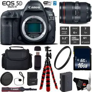 Canon EOS 5D Mark IV DSLR Camera with 24-105mm f/4L II Lens + Tripod + Wireless Remote + UV Protection Filter + Case + Wrist Strap + Card Reader - Intl Model