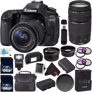 Canon EOS 80D DSLR Camera with 18-55mm Lens 1263C005 (International Version) + Canon EF 75-300mm f/4-5.6 III Telephoto Zoom Lens + 64GB SDXC Card + LP-E17 Replacement Lithium Ion Battery Bundle