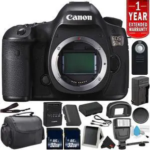 Canon EOS 5DS Digital SLR Camera 0581C002 (Body Only) - Bundle with 32GB Memory Card + Spare Battery + Digital Slave Flash + More (Intl Model)