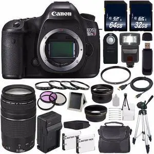 Canon EOS 5DS R DSLR Camera (International Model) 0582C002 + Canon EF 75-300 III+ LP-E6 Replacement Battery + Charger + 64GB SDXC Card + 32GB SDHC Card + 58mm Macro Close Up Kit Bundle