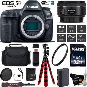 Canon EOS 5D Mark IV DSLR Camera with 50mm f/1.8 STM Lens + Wrist Strap + Wireless Remote + UV Protection Filter + Case + Tripod + Card Reader - Intl Model