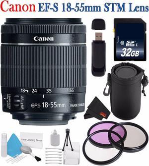 Canon EF-S 18-55mm f/3.5-5.6 IS STM Lens 8114B002 + 58mm 3 Piece Filter Kit + SD Card USB Reader + 32GB SDHC Class 10 Memory Card + Deluxe Starter Kit + Deluxe Lens Pouch Bundle