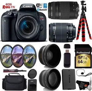 Canon EOS Rebel T7i DSLR Camera with 18-55mm IS STM Lens & 75-300mm III Lens + UV FLD CPL Filter Kit + Wide Angle & Telephoto Lens + Camera Case + Tripod + Card Reader - Intl Model