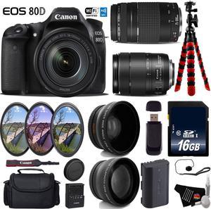 Canon EOS 80D DSLR Camera with 18135mm is STM Lens  75300mm III Lens  UV FLD CPL Filter Kit  Wide Angle  Telephoto Lens  Camera Case  Tripod  Card Reader  Intl Model