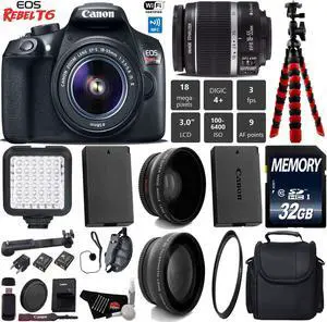 Canon EOS Rebel T6 DSLR Camera with 18-55mm IS II Lens + LED + Camera Case + UV FLD CPL Filter Kit + Wide Angle & Telephoto Lens + Tripod + Card Reader + Bundle (Intl Model)