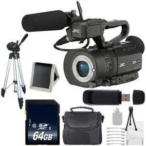 JVC GY-LS300 4KCAM Handheld S35mm Camcorder (Body Only) + 64GB SDXC Class 10 Memory Card + Full Size Tripod + Carrying Case + SD Card USB Reader + Memory Card Wallet + Deluxe Starter Kit 6AVE Bundle