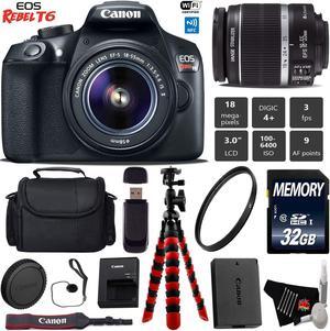 Canon EOS Rebel T6 DSLR Camera with 18-55mm IS II Lens + Flexible Tripod + Card Reader + UV Protection Filter + Professional Case + Bundle (Intl Model)