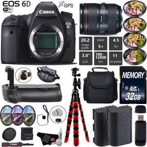 Canon EOS 6D DSLR Camera with 24-105mm f/4L II Lens + Wrist Strap + Professional Battery Grip + 4PC Macro Filter Kit + LED Kit + Extra Battery + Case + Tripod + Card Reader - Intl Model