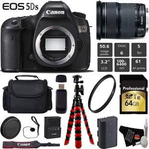Canon EOS 5DS DSLR Camera With 24-105mm IS STM Lens + Wireless Remote + UV Protection Filter + Case + 64GB Memory Card + Tripod + Card Reader Bundle - Intl Model
