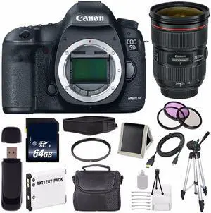Canon EOD 5D III Digital Camera International Model + Canon EF 24-70mm f/2.8L II USM Lens + 64GB Card Bundle