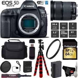 Canon EOS 5D Mark IV DSLR Camera with 24-105mm is STM Lens + Wireless Remote + UV Protection Filter + Case + Wrist Strap + Tripod + Card Reader - Intl Model