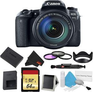Canon EOS 77D DSLR Camera with 18-135mm Lens Bundle w/ 3 Piece Filter & Memory Kit (Intl Model)