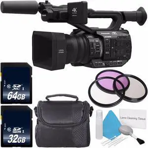 Panasonic AG-UX90 4K/HD Professional Camcorder + 32GB SDHC Class 10 Memory Card + 64GB SDXC Class 10 Memory Card + 67mm 3 Piece Filter Kit + Deluxe Cleaning Kit + Carrying Case Bundle