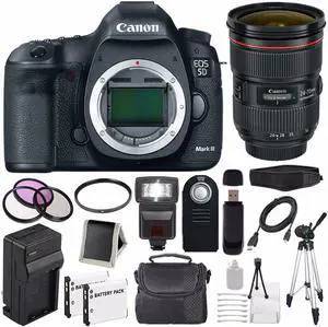 Canon EOD 5D III Digital Camera International Model + Canon EF 24-70mm f/2.8L II USM Lens + LP-E6 Battery Bundle
