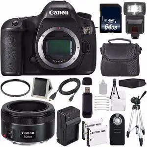 Canon EOS 5DS DSLR Camera (International Model) 0581C002 + EF 50mm f/1.8 STM Lens + 64GB Class 10 Memory Card Bundle