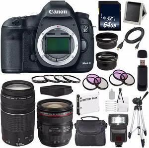 Canon EOD 5D III Digital Camera International Model + Canon EF 24-70mm f/4L IS USM Lens + 64GB SDXC Card Bundle