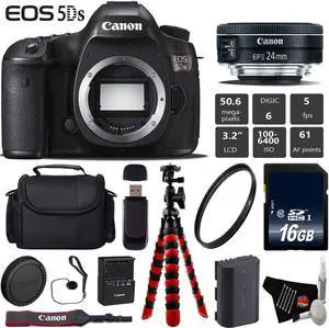 Canon EOS 5DS DSLR Camera With 24mm f/2.8 STM Lens + Wireless Remote + UV Protection Filter + Case + 16GB Memory Card + Tripod + Card Reader Bundle - Intl Model