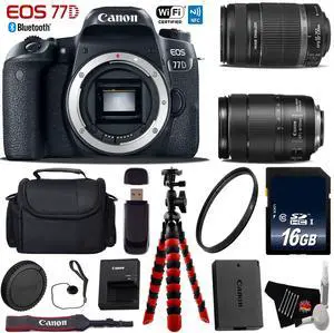 Canon EOS 77D DSLR Camera with 18-135mm is STM Lens & 55-250mm is II Lens + Flexible Tripod + UV Protection Filter + Professional Case + Card Reader - Intl Model