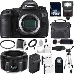 Canon EOS 5DS DSLR Camera (International Model) 0581C002 + EF 50mm f/1.8 STM Lens + 64GB SDXC Class 10 Card Bundle