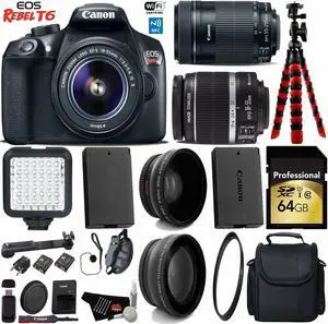 Canon EOS Rebel T6 DSLR Camera with 18-55mm IS Lens & 55-250mm IS STM Lens + LED + Wide Angle & Telephoto Lens + UV FLD CPL Filter Kit + Camera Case + Tripod + Card Reader + Bundle (Intl Model)