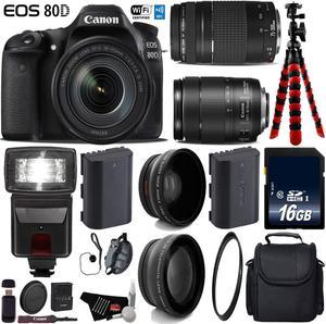 Canon EOS 80D DSLR Camera with 18135mm is STM Lens  75300mm III Lens  Flash  UV FLD CPL Filter Kit  Wide Angle  Telephoto Lens  Camera Case  Tripod  Card Reader  Intl Model