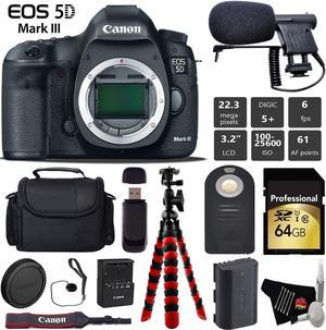Canon EOS 5D Mark III DSLR Camera (Body Only) + Wireless Remote + Condenser Microphone + Case + Wrist Strap + Tripod + Card Reader - Intl Model