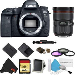 Canon EOS 6D Mark II DSLR Camera (Body Only) 3 Piece Filter w/ Memory Bundle + Bonus Canon EF 24-70mm f/2.8L II USM Lens - Intl Model