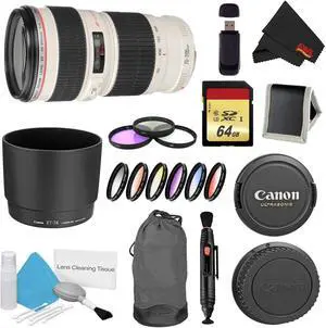 Canon EF 70-200mm f/4L USM Lens Bundle w/ 64GB Memory Card + Accessories, 3 Piece Filter Kit Color Multicoated 6 Piece Filter Kit (International Model)