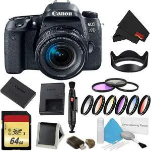 Canon EOS 77D DSLR Camera with 18-55mm Lens Bundle w/ 9 Piece Filter & Memory Kit (Intl Model)