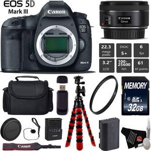 Canon EOS 5D Mark III DSLR Camera with 50mm f/1.8 STM Lens + Wrist Strap + Wireless Remote + UV Protection Filter + Case + Tripod + Card Reader - Intl Model