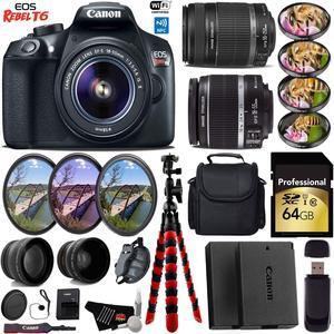 Canon EOS Rebel T6 DSLR Camera + 18-55mm IS Lens & 55-250mm IS II Lens + 4 PC Macro Kit + UV FLD CPL Filter Kit + Wide Angle & Telephoto Lens + Case + Tripod + Card Reader + Bundle (Intl Model)