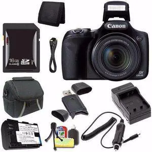 Canon PowerShot SX530 HS Digital Camera (Black) (International Model No Warranty) + NB-6L Battery + External Charger + 16GB SDHC Card + Case + Mini HDMI Cable + Card Reader Saver Bundle