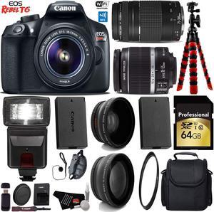 Canon EOS Rebel T6 DSLR Camera with 18-55mm IS II Lens & 75-300mm III Lens + Flash + Wide Angle & Telephoto Lens + UV FLD CPL Filter Kit + Camera Case + Tripod + Card Reader + Bundle (Intl Model)