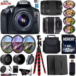 Canon EOS Rebel T6 DSLR Camera with 18-55mm IS II Lens & 75-300mm III Lens + UV FLD CPL Filter Kit + Case + 4 PC Macro Kit + Wide Angle & Telephoto Lens + Tripod + Card Reader + Bundle (Intl Model)