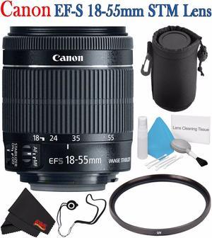 Canon EF-S 18-55mm f/3.5-5.6 IS STM Lens 8114B002 + 58mm UV Filter + Lens Cap Keeper + Deluxe Lens Pouch + Deluxe 3pc Lens Cleaning Kit Bundle