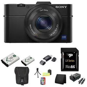 Sony DSC-RX100M II Cyber-shot Digital Still Camera 20.2MP, Black + 32GB SDHC Class 10 Memory Card + External Rapid Charger + NP-BX1 battery + Sony Carrying Case + Table Top Tripod, & More