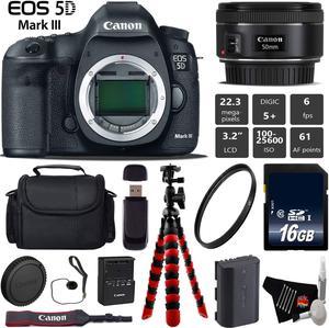 Canon EOS 5D Mark III DSLR Camera with 50mm f/1.8 STM Lens + Tripod + Wireless Remote + UV Protection Filter + Case + Wrist Strap + Card Reader - Intl Model