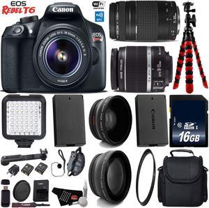 Canon EOS Rebel T6 DSLR Camera with 18-55mm IS II Lens & 75-300mm III Lens + LED + UV FLD CPL Filter Kit + Wide Angle & Telephoto Lens + Camera Case + Tripod + Card Reader + Bundle (Intl Model)