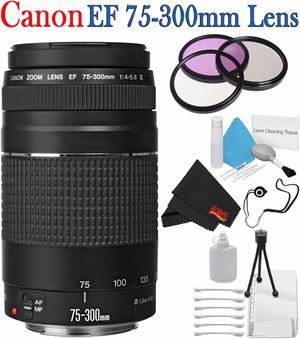 Canon EF 75-300mm f/4-5.6 III Telephoto Zoom Lens 6473A003 + 58mm 3 Piece Filter Kit + Lens Cap Keeper + Deluxe Starter Kit + Deluxe 3pc Lens Cleaning Kit Bundle