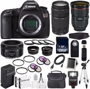 Canon EOS 5DS DSLR Camera (International Model ) 0581C002 + Canon EF 24-70mm f/2.8L II USM Lens + Canon EF 75-300 III+ EF 50mm f/1.8 STM Lens + LP-E6 Replacement Battery + Charger Bundle