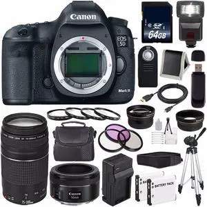 Canon EOD 5D III Digital Camera International Model + Canon EF 75-300 III+ EF 50mm f/1.8 STM Lens Bundle