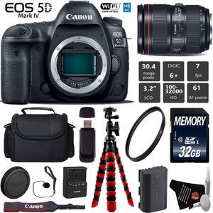 Canon EOS 5D Mark IV DSLR Camera with 24-105mm f/4L II Lens + Wrist Strap + Wireless Remote + UV Protection Filter + Case + Tripod + Card Reader - Intl Model