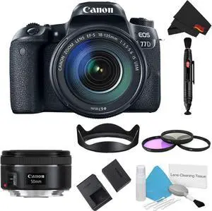 Canon EOS 77D DSLR Camera with 18-135mm Lens Bundle w/ 3 Piece Filter Kit + Bonus 50mm Lens (Intl Model)