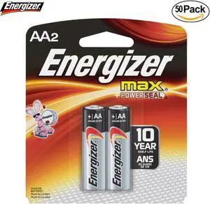 Energizer AA Size Alkaline General Purpose Battery, AA - Alkaline - 1.5 V DC - 50 - 2 Packs (100 Batteries Total)